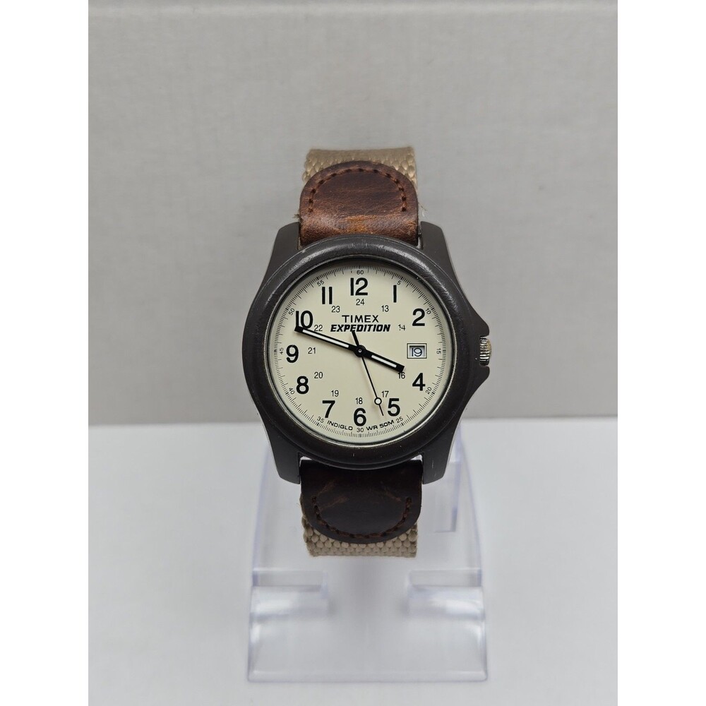 Timex Expedition Camper Mens Watch Indiglo Date Brown Strap Dial New Battery